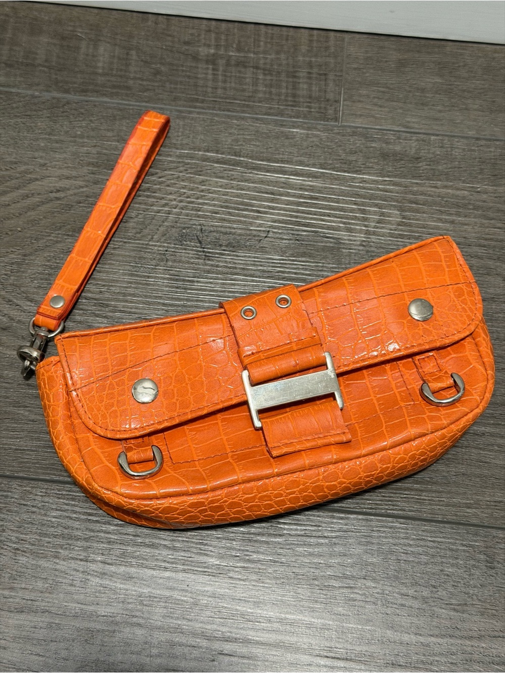Made For Glow By Jlo Orange Faux Leather Clutch Y2K Vintage